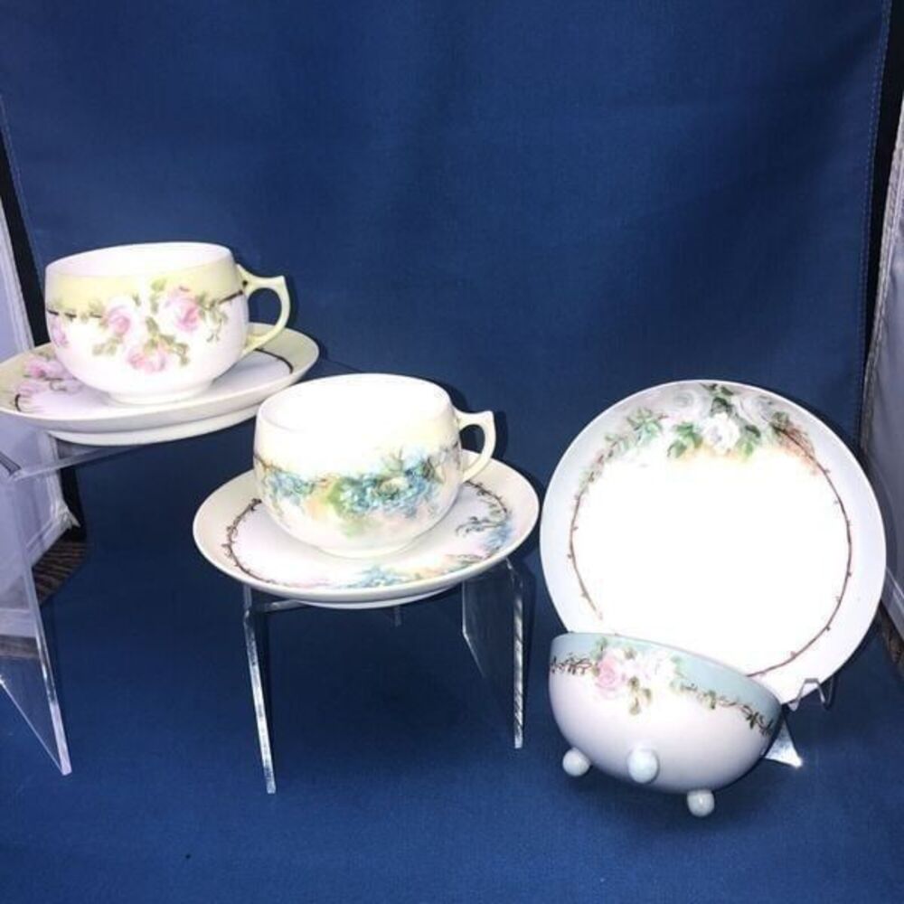 Fearis Germany tea cup and saucer  forget me not floral painted teacup set 6Pc
